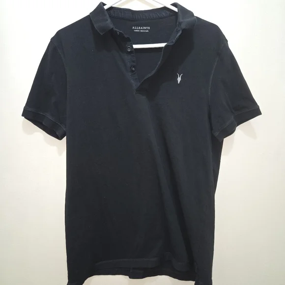 All Saints Black Short Sleeve Polo Shirt Youth Large Minimalist Quiet Luxury - Picture 8 of 9